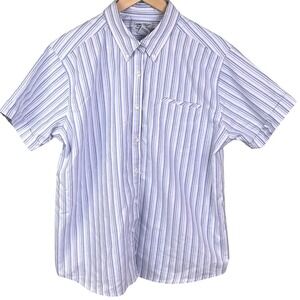 Cabin Creek Blue Pink Striped Wrinkle Free Stain Repellant Short Sleeve Shirt 14